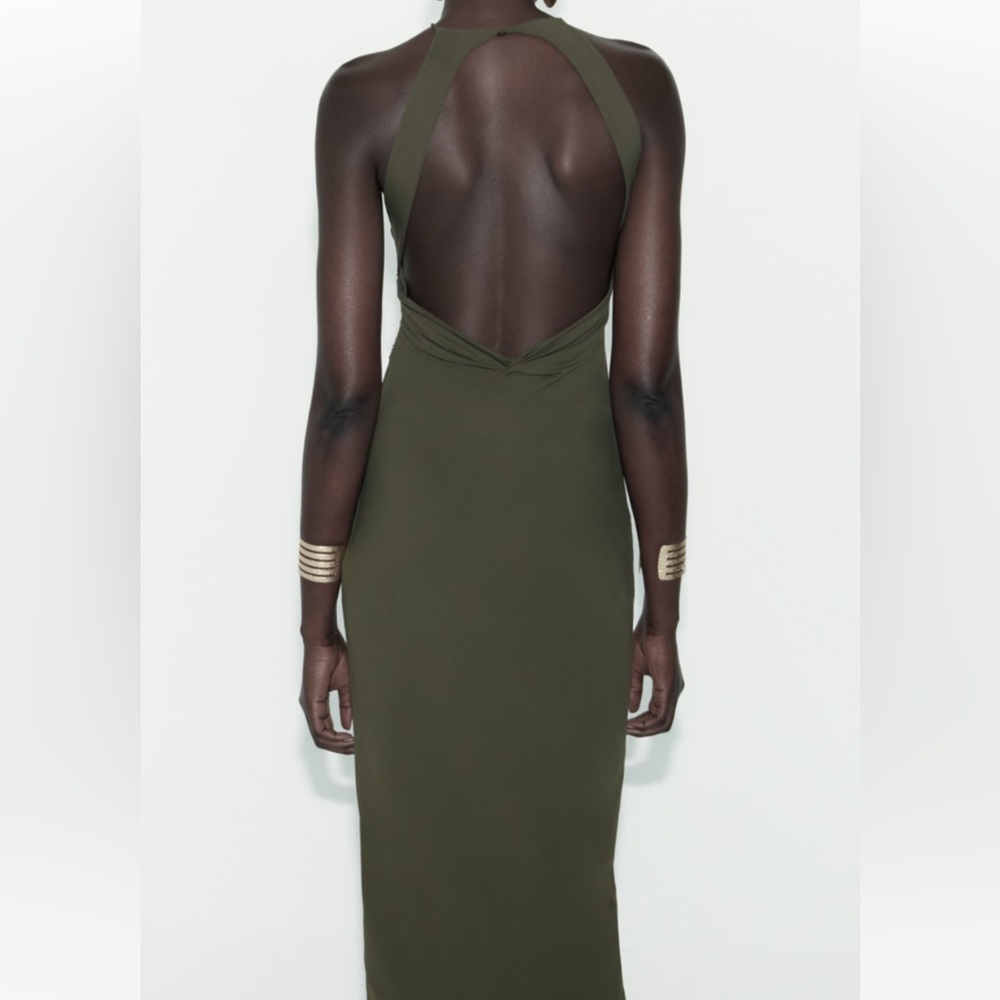Zara High Neck Midi Halter Dress with Open Back